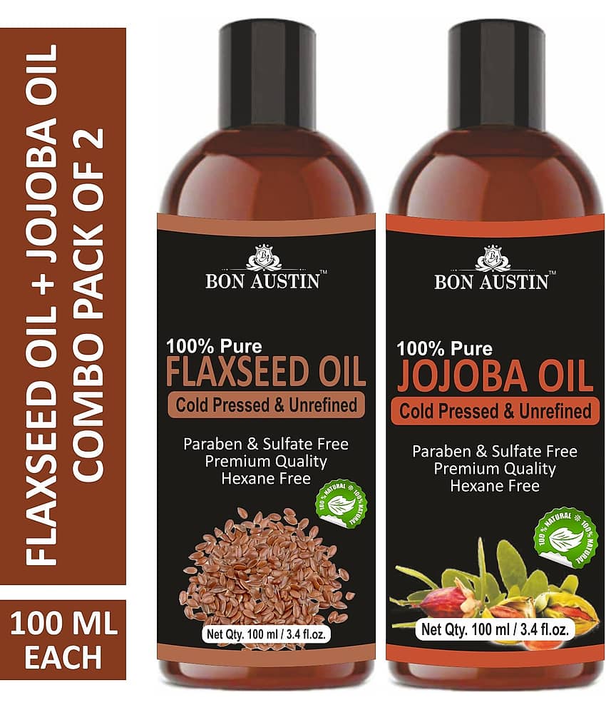Bon Austin Premium Flaxseed Oil & Jojoba Oil - Cold Pressed & Unrefined Combo pack of 2 bottles of 100 ml(200 ml)