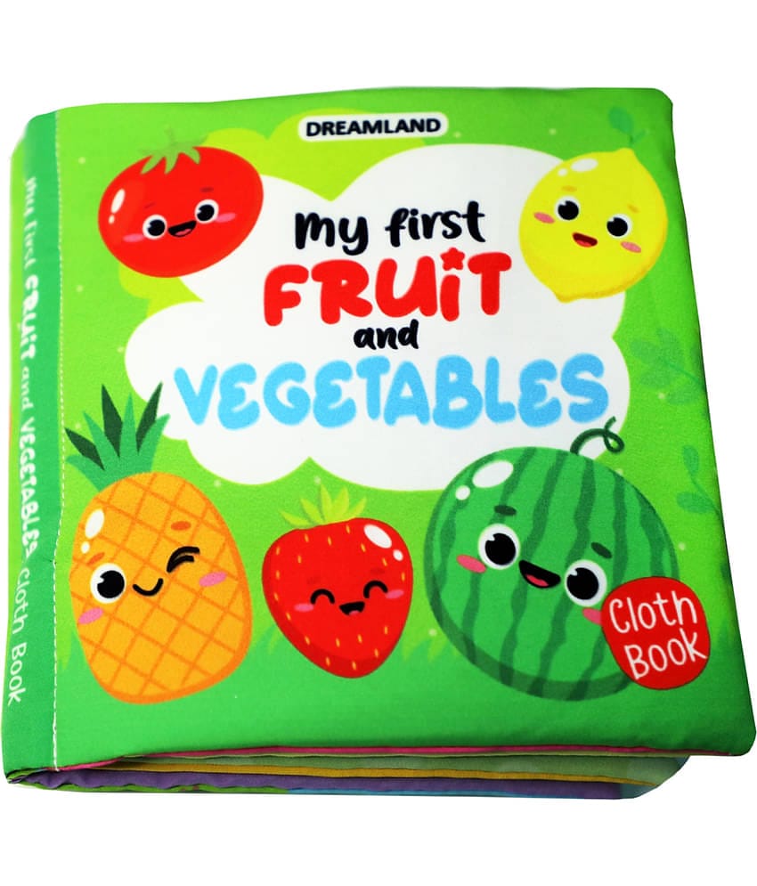 Dreamland Baby My First Cloth Book Fruit and Vegetables with Squeaker and Crinkle Paper Cloth Books for Toddler Kids Early Development Cloth Book Learning Educational Baby Toys Soft Toys Gifts for Kids