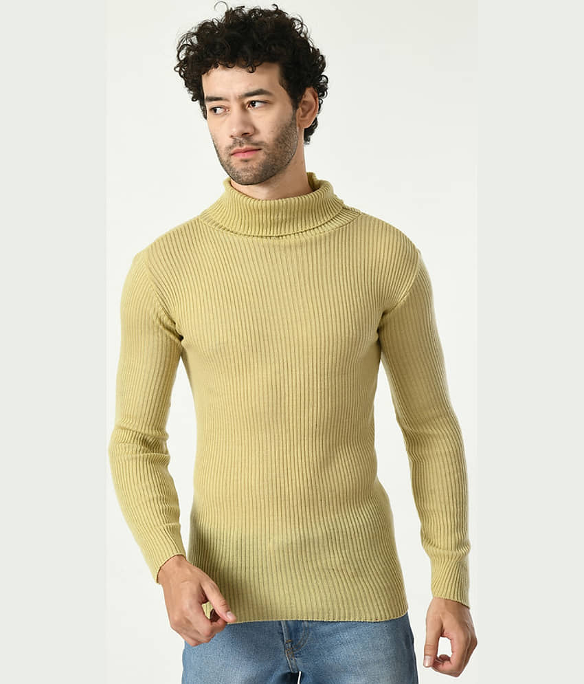 IndiWeaves Woollen High Neck Men's Full Sleeves Pullover Sweater - Beige ( Pack of 1 )