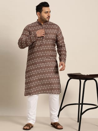 Men's Cotton Brown Printed Kurta and White Pyjama-44
