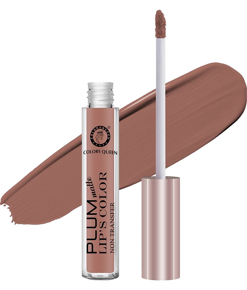 Colors Queen Plum Matte Non Transfer Water Proof Liquid Matte Lipstick 7ml, Warm Nude (Shade - 10)