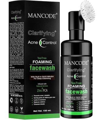 Mancode Acne Control Tea Tree Foaming Facial Wash , Deep Cleansing Face Wash for Men, 150 ml (Pack of 1)
