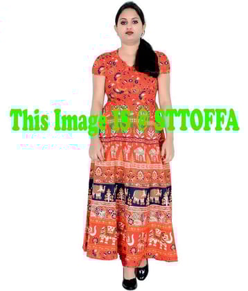 Sttoffa Women Cotton Ethnic Dress ( Orange )