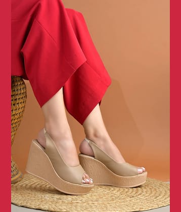 Shoetopia Beige Women's Slip On Heels