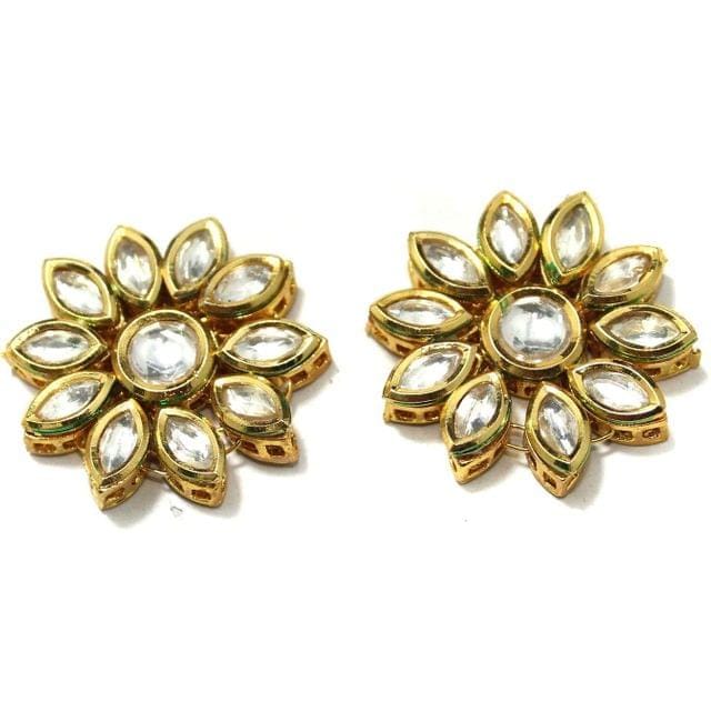 2 Pcs  34mm  Kundan Connectors Golden-Golden / Brass
