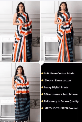 linen cotton latest 2025 designer printed saree