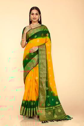 Yellow Banarasi Soft Georgette Woven Saree
