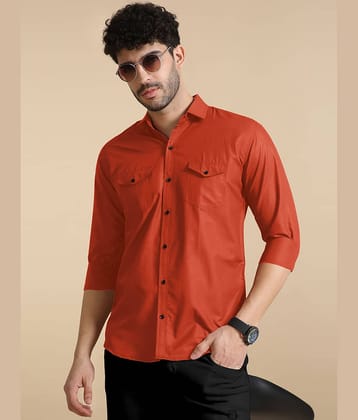 VTEXX Cotton Blend Regular Fit Solids Full Sleeves Men's Casual Shirt - Orange ( Pack of 1 )