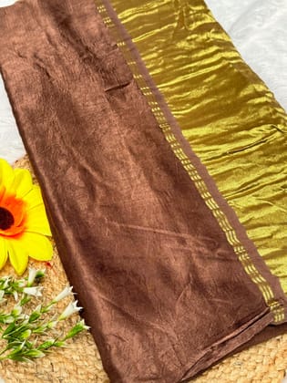 Brown Plain Pure Modal Gajji Silk Saree With Zari Pallu Natural dyeing Saree