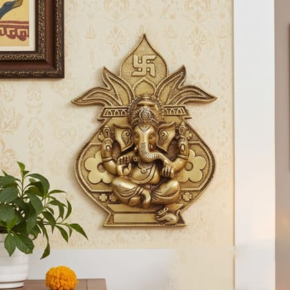 Brass Showpiece Wall Hanging Ganesh Statue (BSMAS1366 D)