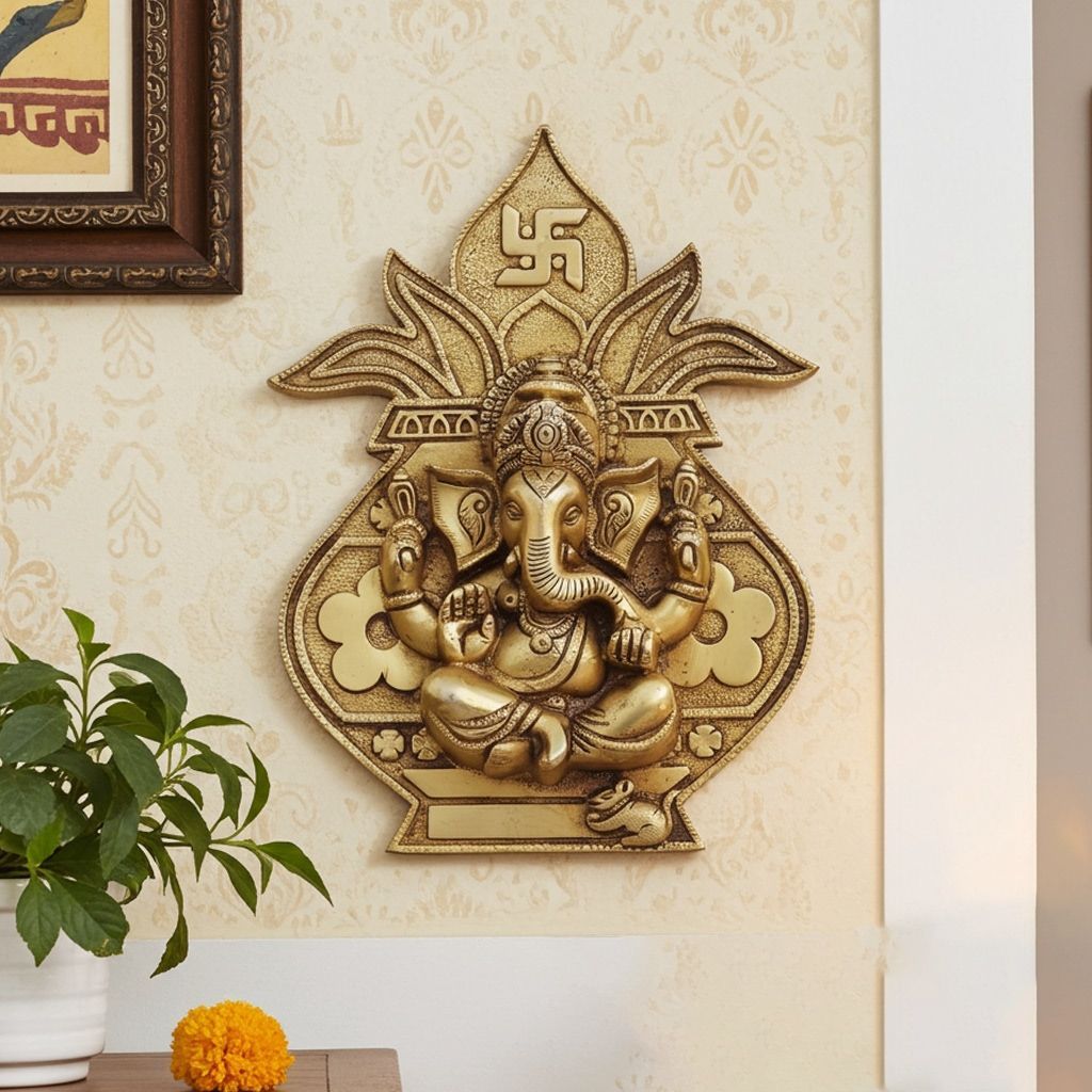 Brass Showpiece Wall Hanging Ganesh Statue (BSMAS1366 D)