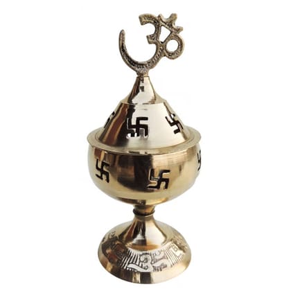 Brass Table Decor Oil Lamp Om Pakija Deepak  - Graceful Brass Oil Lamp for Temple, Height : 3 Inch (ZMAS164 C)