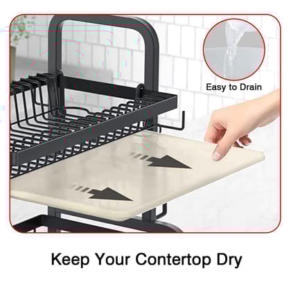 Over the Sink Dish Drying Rack with Drip Tray, 2-Tier Dish Drainer for Kitchen Countertop, Rustproof Stainless Steel