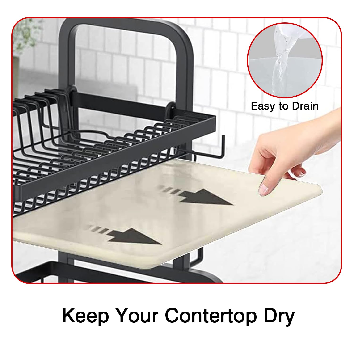 Over the Sink Dish Drying Rack with Drip Tray, 2-Tier Dish Drainer for Kitchen Countertop, Rustproof Stainless Steel