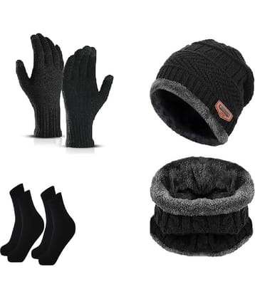 BAYEMA Pack of 5 Woollen Men's Cap ( Black )