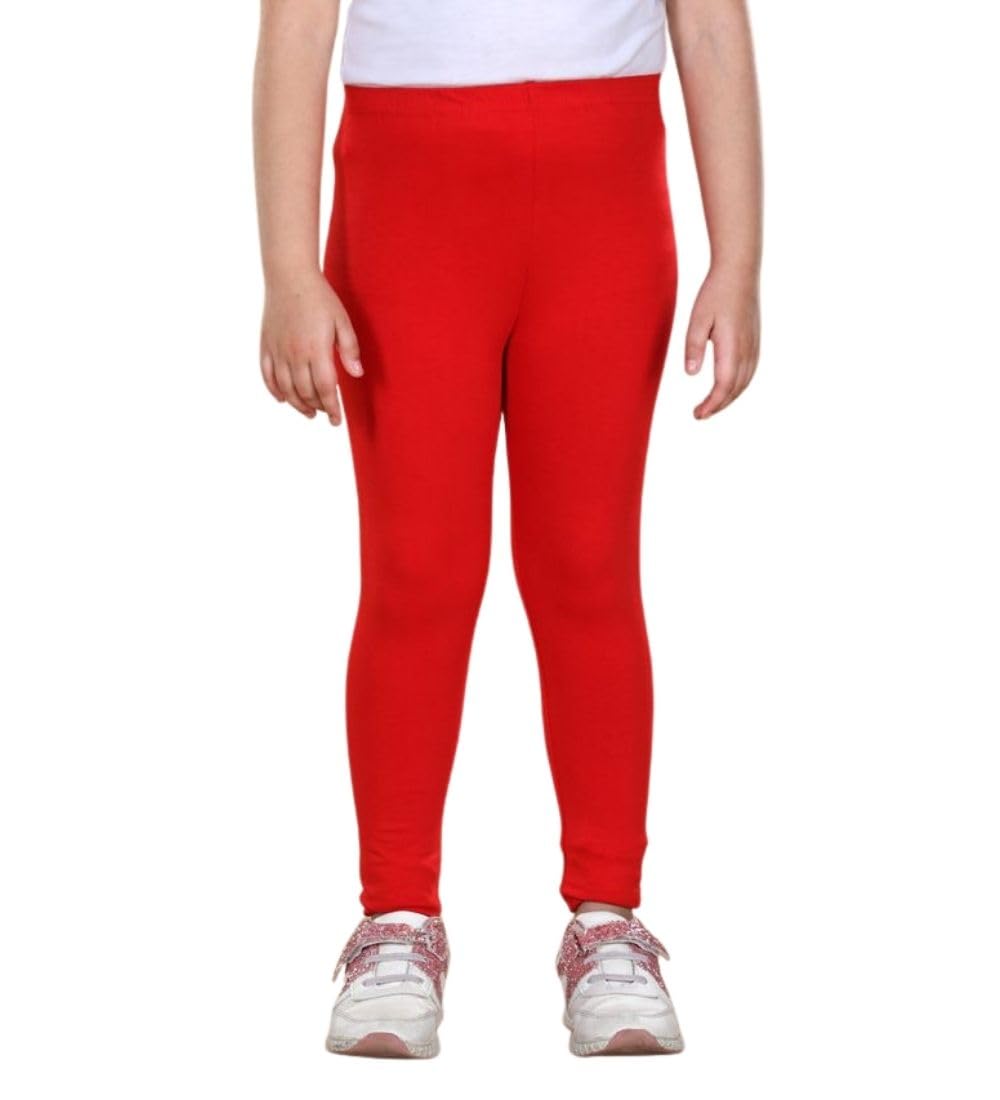 Girl's Cotton Blended Solid Elasticated Leggings (Red, 2-3-Yrs)-PID66122