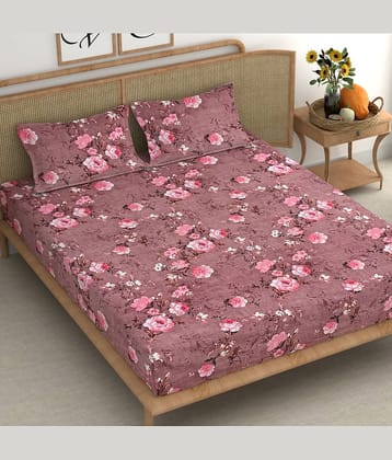 CG HOMES Microfibre Abstract Fitted Fitted bedsheet with 2 Pillow Covers ( Double Bed ) - Pink