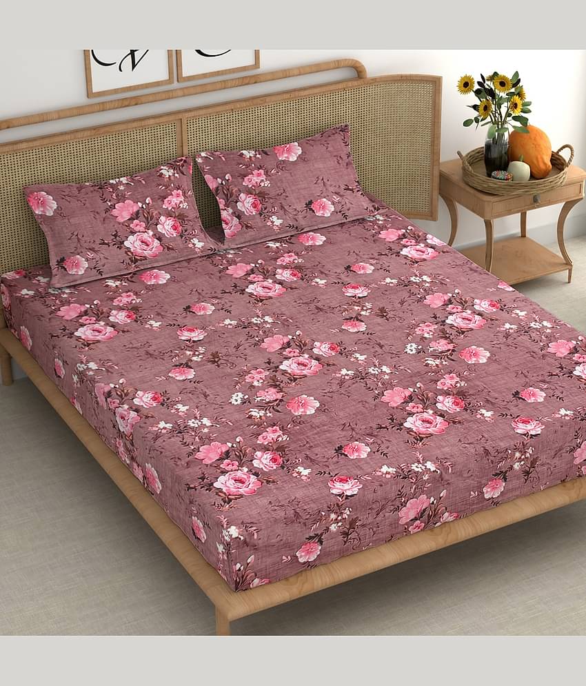 CG HOMES Microfibre Abstract Fitted Fitted bedsheet with 2 Pillow Covers ( Double Bed ) - Pink
