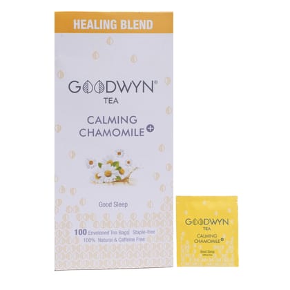 Goodwyn Chamomile Tea (100 Tea Bags) | Herbal Tea Made With Real Chamomile Flowers | 100% Natural | Plastic Free Tea Bags | No Caffeine Non Bitter | Rich in Antioxidants