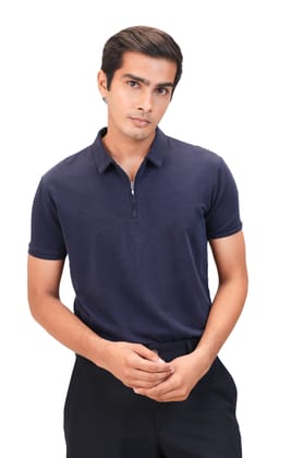 Suede Zipper Polo-Brilliant Navy / S