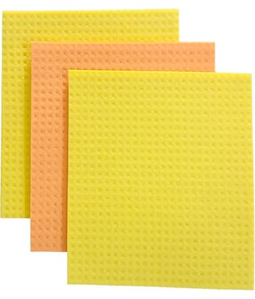 pack of 3 resuable and washable Sponge Wipes with super absorbant biodegradable cellulose material for kitchen and home cleaning (Multicolored) -