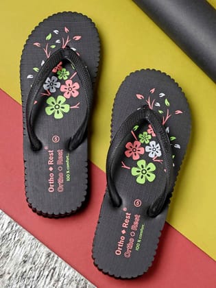 Ortho + Rest Women's Hawai Ortho Slippers - R115 (Color - Black) by Pee Aar Industries Ortho + Rest Women's Hawai Ortho Slippers - R115 (Color - Black) by Pee Aar Industries
