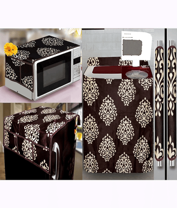 Crosmo Polyester Abstract Printed Fridge Mat & Cover ( 99 53 ) Pack of 5 - Brown