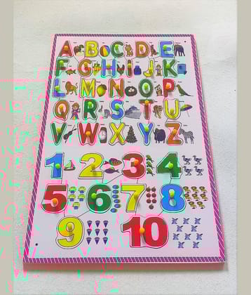 AALPHABET & Number LEARNING PUZZLE Tray With Knobs & Pictures
