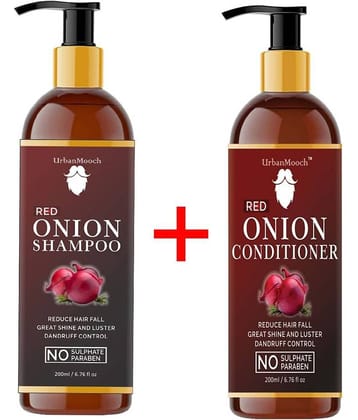 UrbanMooch Red ONION Shampoo And ONION Conditioner For Hair Growth,& Shampoo + Conditioner 400 mL Pack of 2