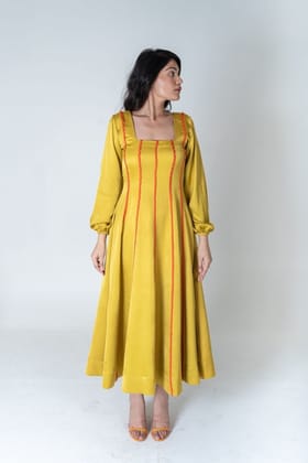 Yellow Maxi Dress- Orange Braids-XS