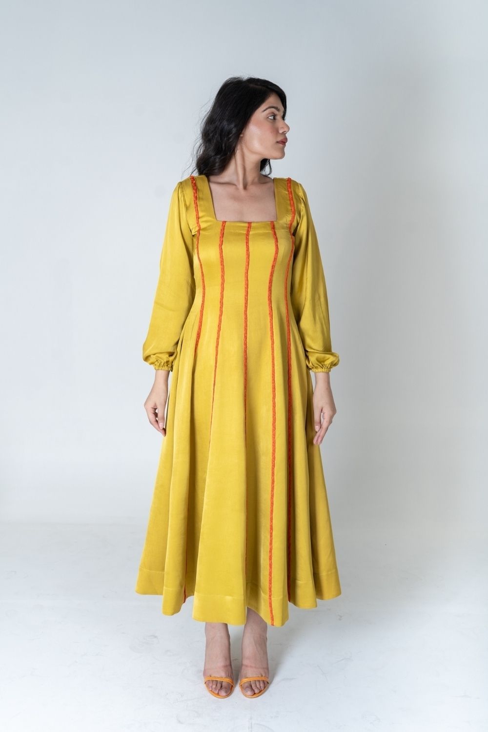 Yellow Maxi Dress- Orange Braids-XS