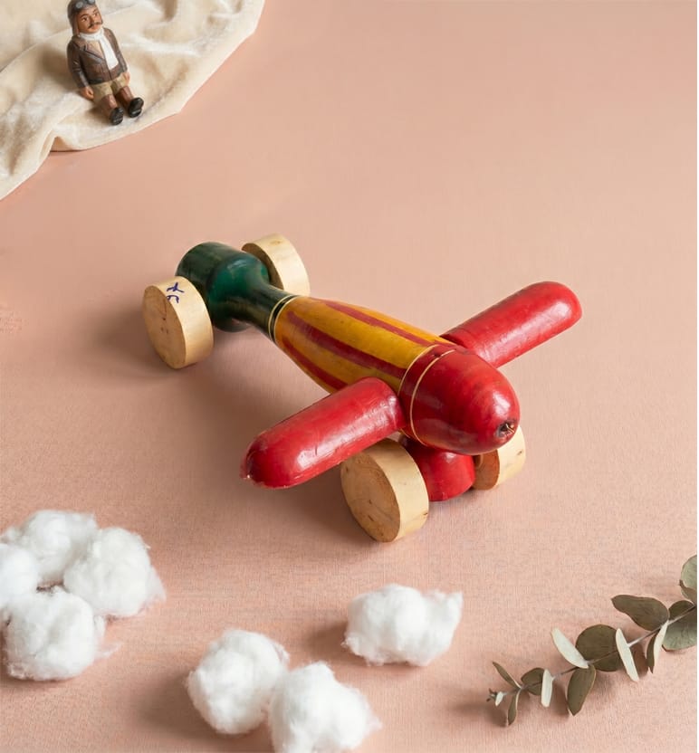 Handcrafted Wooden Lacquerware Aeroplane Toy