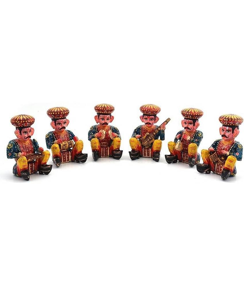 Fashion Bizz Rajasthani Wooden Musician Bawla Decorative Showpiece - 5.4 cm - Pack of 6