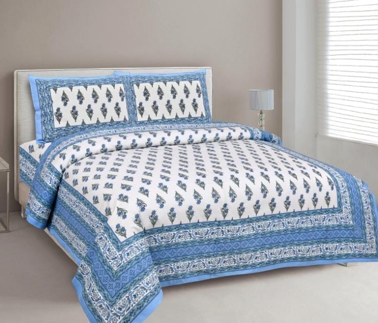 3001-Hometrade India-Standard King Size (90*108 Inches) Double Bedsheet With 2 Pillow Cover-RJ-14-Jaipur lining-3632