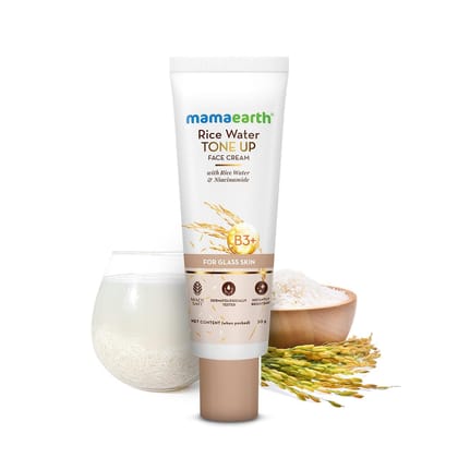 Mamaearth Rice Water Tone Up Face Cream with Rice Water & Niacinamide for Glass Skin 50g | Instantly Brightens | Even Skin Tone | Adds Glow | All Skin Types | Korean Rice Tone Up Mamaearth Rice Water Tone Up Face Cream with Rice Water & Niacinamide for G