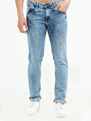 Men's Knitted Vintage Mid Blue Slim Fit Jeans | Rick Rogue-28