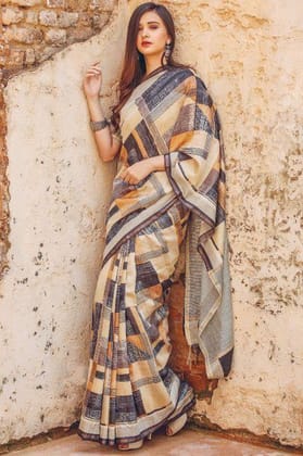 LINEN DESIGNER DIGITAL PRINT SAREE 11274