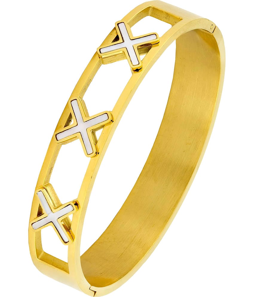 The Jewelbox Cross 18K Gold 316L Surgical Stainless Steel Openable Bangle Cuff Kada Bracelet For Men