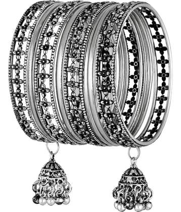 Asmitta  Traditional Oxidised German Silver Jhumki Latkan Afghani Bangle Set for Women
