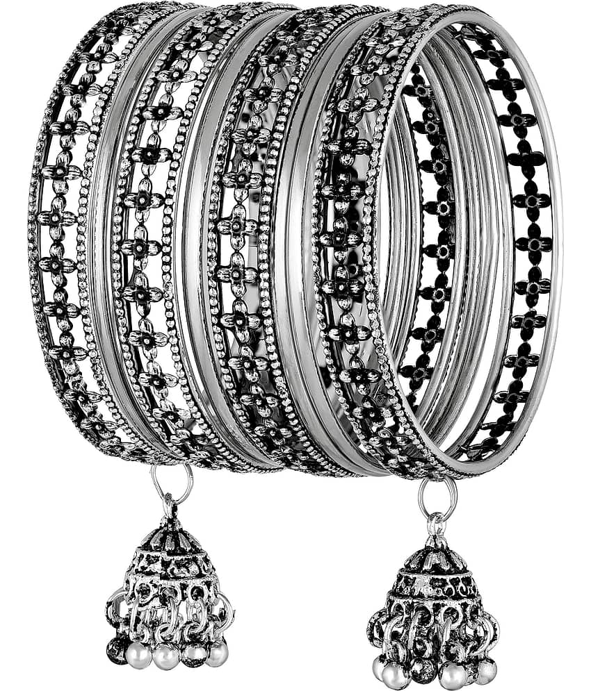 Asmitta  Traditional Oxidised German Silver Jhumki Latkan Afghani Bangle Set for Women