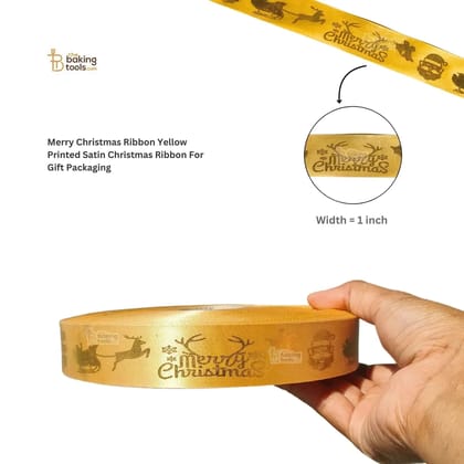 Merry Christmas Ribbon Yellow Printed Satin Christmas Ribbon For Gift Packaging-5 Meters