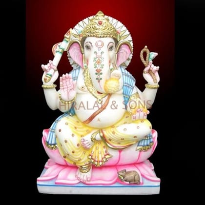 Divine Ganesh Marble Sculpture – White Marble by Hira Lal & Sons, Jaipur