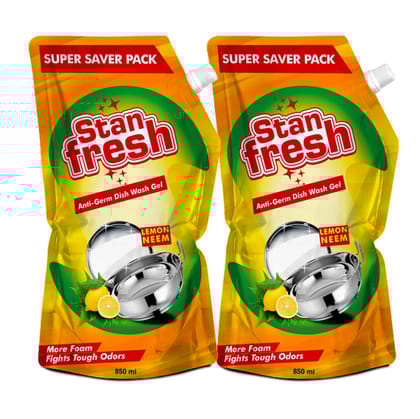 Stanfresh Anti-Germ Dishwash Gel - Lemon Neem 850ml (Pack Of 2)