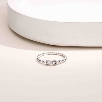 Minimalistic Zircon Diamonds Bow Silver Ring-White Stone / Rose Gold / US 5 (15.6 mm Diameter)