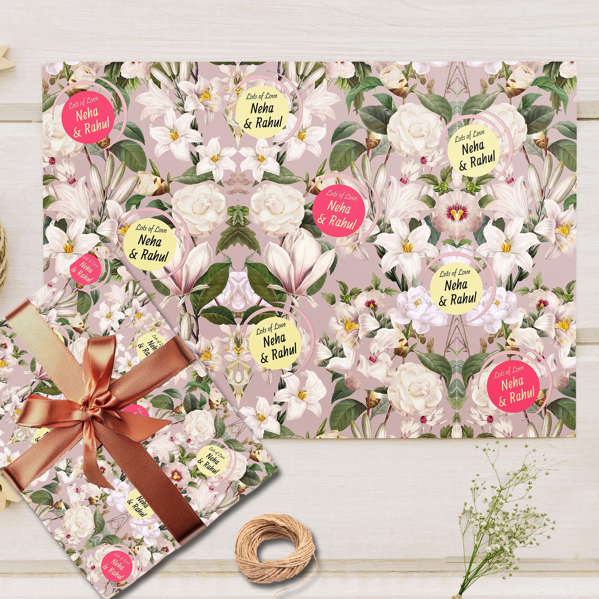 Custom Gift Wrapping Paper - Bespoke Petal Symphony-Lots of Love / Set of 10 sheets