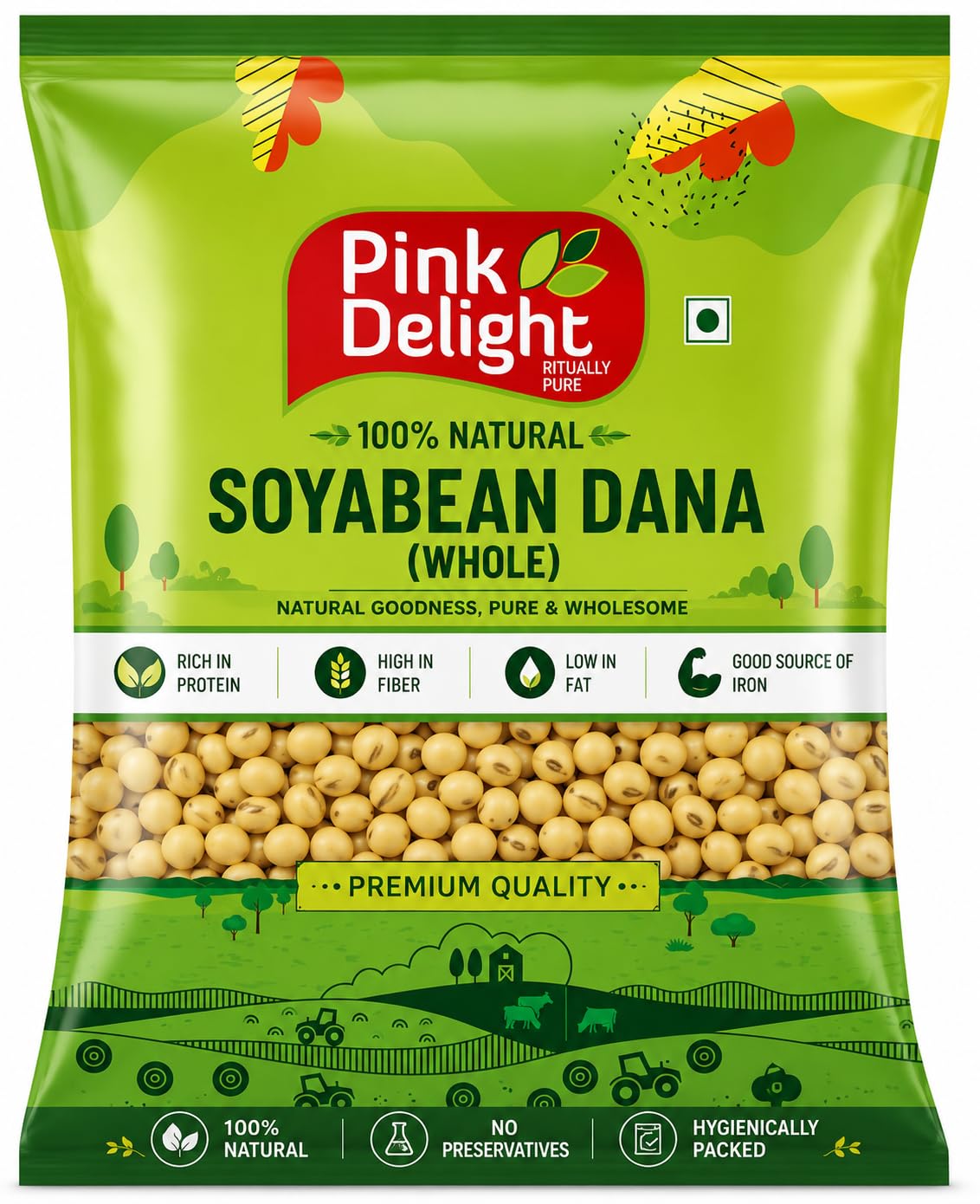 Pink Delight Soyabean Dana (Whole) 800 gm | Premium Soybeans | High Protein & High Fiber Natural Soya Beans | Rich Source of Iron | Natural Whole Soybean for Curry, Sprouts & Healthy Meals