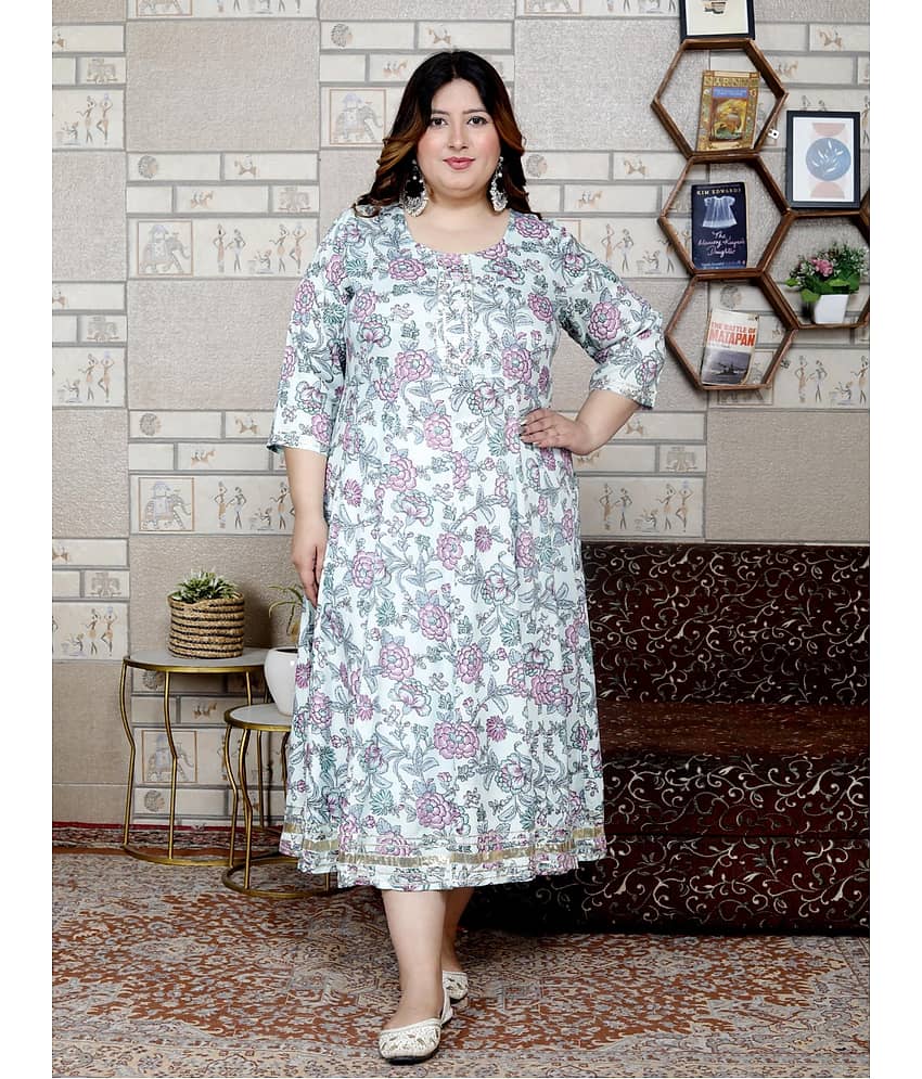 Flavia Creation Women Cotton Blend Printed Anarkali Kurti ( Blue )