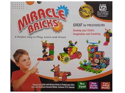 Braintastic 202 Pieces Miracle Bricks Motorized Spinning Gear Building Block Toy Sets Interlocking Learning And Educational Game For Kids (Miracle Bricks 202)|Multicolor