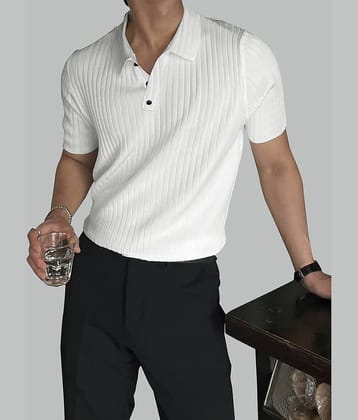Eyebogler Pack of 1 Cotton Blend Regular Fit Striped Half Sleeves Men's Polo T Shirt ( White )