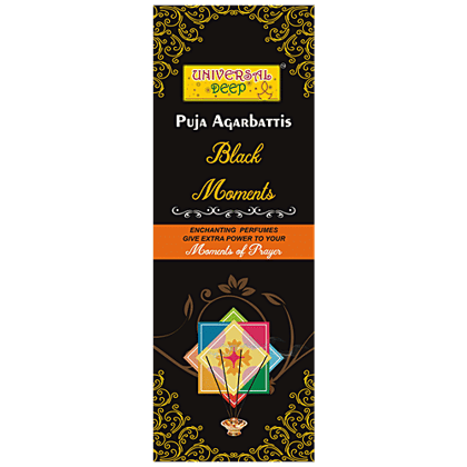 Universal Deep Puja Agarbattis Incense Sticks Black Moments - Enchanting Perfumes For Prayer, Extra Power, 69 Sticks